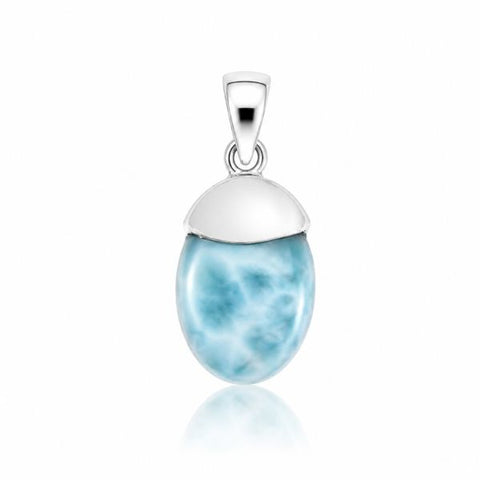 Stijlvolle zilveren hanger met glad geslepen edelsteen - 925 zilver - 35 x 20 mm · Larimar 28 x 13 mm