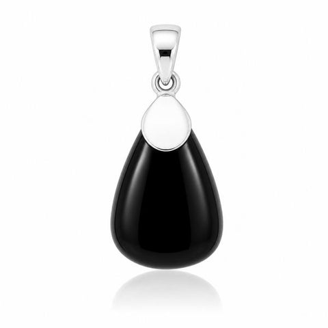 Stijlvolle zilveren hanger met glad geslepen edelsteen - 925 zilver - 35 x 20 mm · Onyx