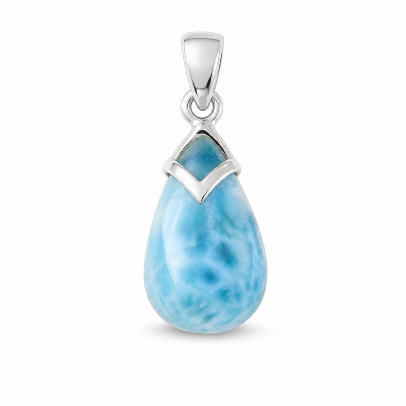 Zilveren hanger stijlvol met druppelvormig edelsteen - 925 zilver - 28 x 13 mm · Larimar · productfoto · steen:larimar