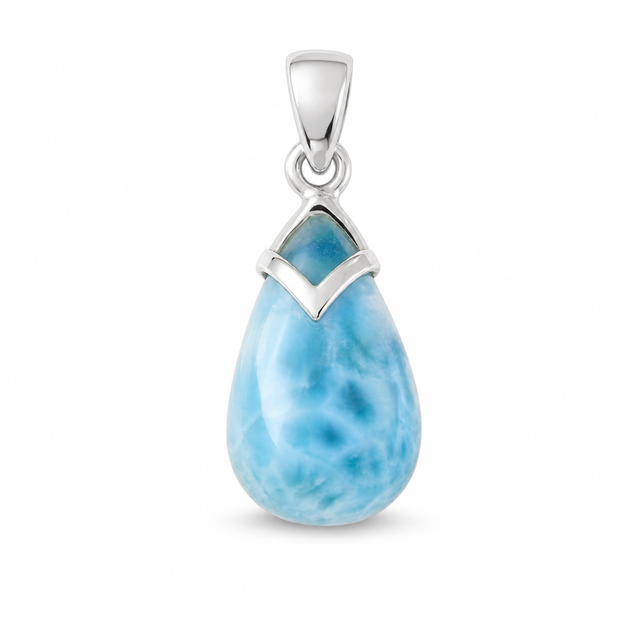 Zilveren hanger stijlvol met druppelvormig edelsteen - 925 zilver - 28 x 13 mm · Larimar · productfoto · steen:larimar