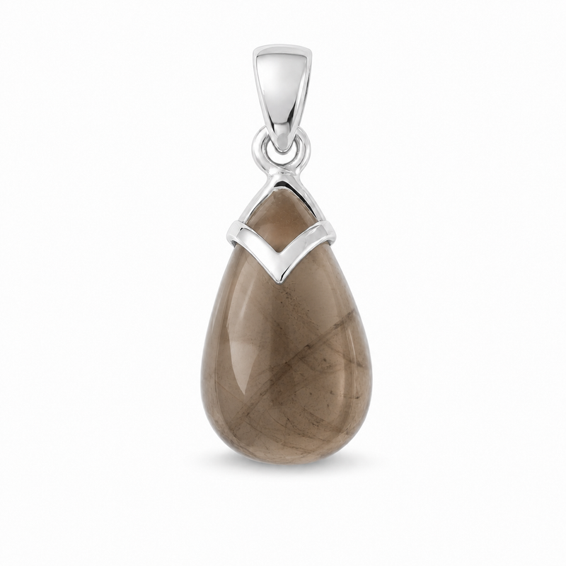Zilveren hanger stijlvol met druppelvormig edelsteen · Rookkwarts · studiofoto · steen:rookkwarts