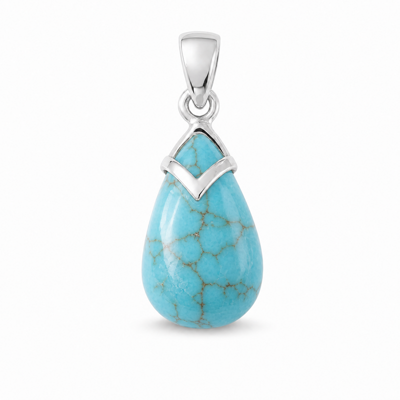 Zilveren hanger stijlvol met druppelvormig edelsteen · Turkoois · studiofoto · steen:turkoois