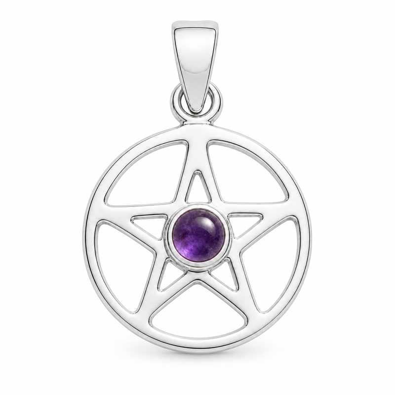 Zilveren pentagram hanger met edelsteen - 925 zilver - 30 x 20 mm · None · detail · steen:None