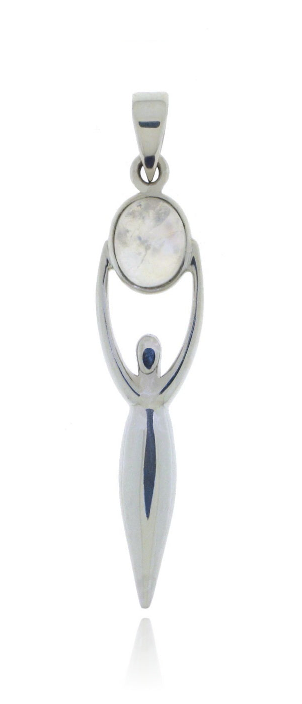 Zilveren Godin van de Aarde, Gaia hanger met Regenboog Maansteen edelsteen