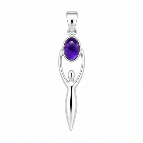 Zilveren Godin van de Aarde, Gaia hanger met ovale edelsteen - 925 zilver - 45 x 10 mm · Amethist