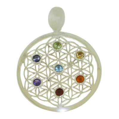 Zilveren Flower of Life hanger met diverse edelstenen