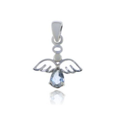 Zilveren Engel hanger met Blauwe Topaas edelsteen