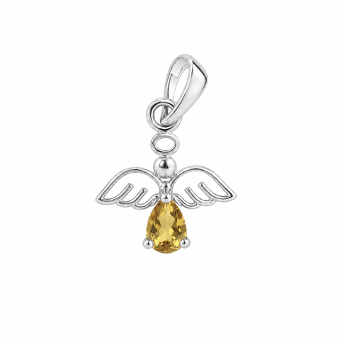 Zilveren engel hanger met druppelvormige gefacetteerde edelsteen - 925 zilver - 14 x 12 mm · Citrien