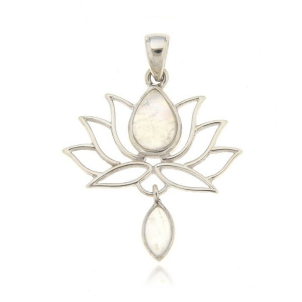 Zilveren Lotus hanger met Regenboog Maansteen edelsteen