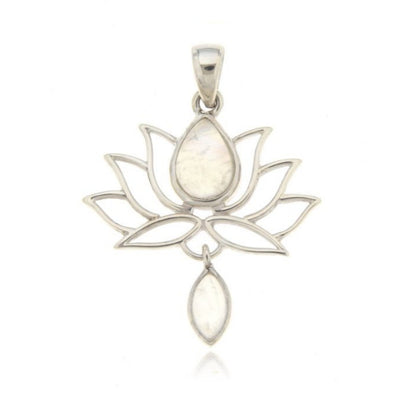 Zilveren Lotus hanger met Regenboog Maansteen edelsteen