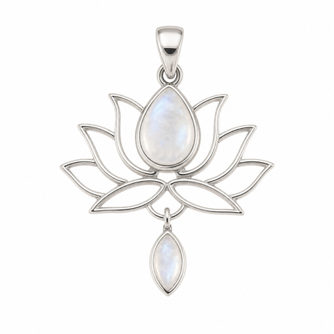 Zilveren Lotus hanger met edelsteen - 925 zilver - 38 x 28 mm