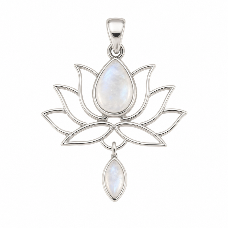 Zilveren Lotus hanger met edelsteen - 925 zilver - 38 x 28 mm · None · productfoto · steen:None