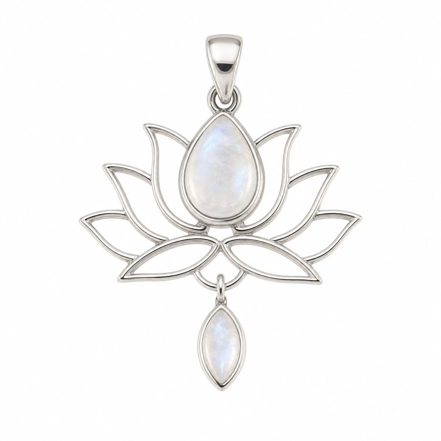 Zilveren Lotus hanger met edelsteen - 925 zilver - 38 x 28 mm · None · productfoto · steen:None