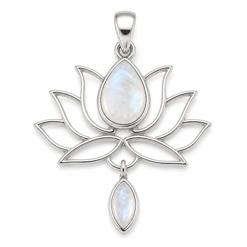 Zilveren Lotus hanger met edelsteen - 925 zilver - 38 x 28 mm · None · detail · steen:None
