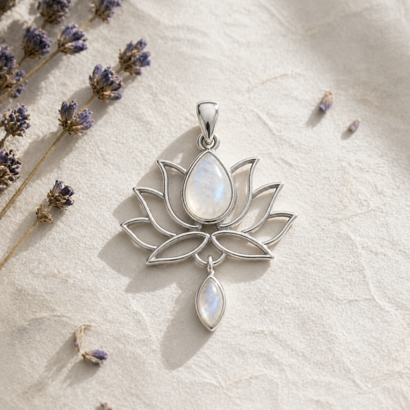 Zilveren Lotus hanger met edelsteen - 925 zilver - 38 x 28 mm · None · sfeerbeeld · steen:None