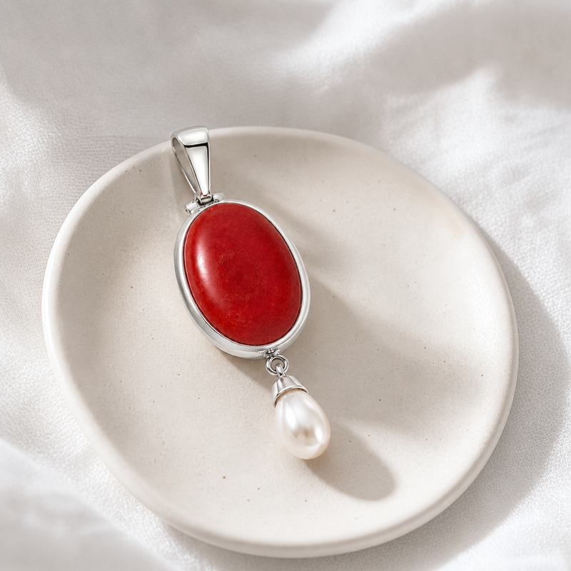 Zilveren hanger met Bamboe Koraal edelsteen - 925 zilver - 53 x 18 mm · None · sfeerbeeld · steen:None