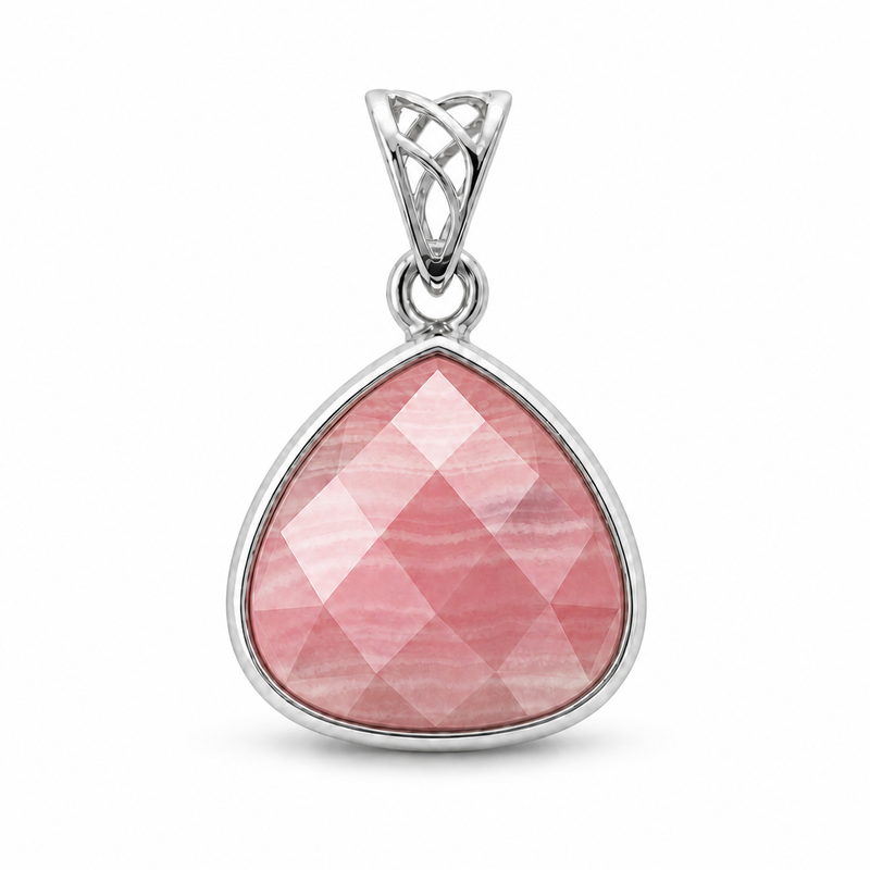 Zilveren hanger met Onyx edelsteen · Rhodochrosiet · detail · steen:rhodochrosiet