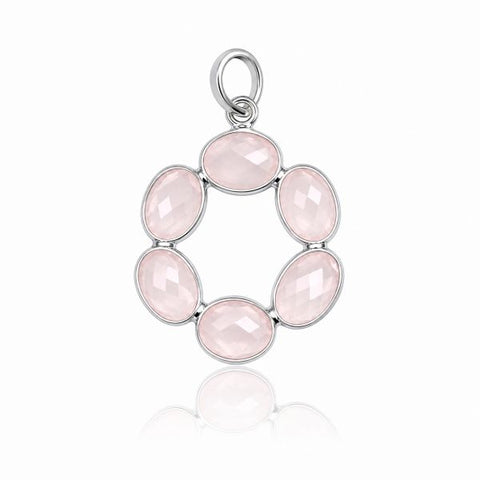 Zilveren hanger met facet geslepen edelsteen - 925 zilver - 28 x 20 mm · Rozenkwarts