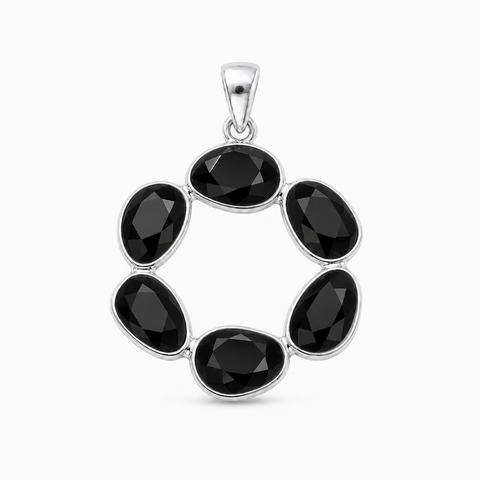 Zilveren hanger met facet geslepen edelsteen - 925 zilver - 28 x 20 mm · Onyx