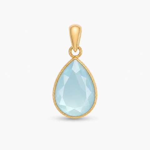 Geel goud vegulde hanger met facet geslepen edelsteen - goldplated zilver - 14 x 10 mm · Chalcedoon