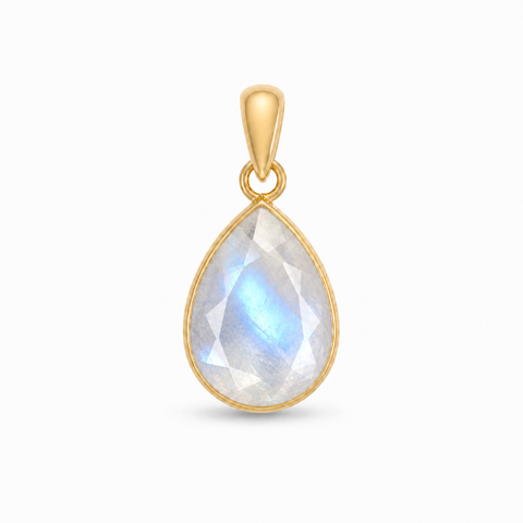 Geel goud vegulde hanger met facet geslepen edelsteen - goldplated zilver - 14 x 10 mm · Regenboog Maansteen