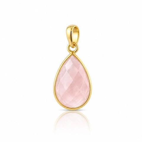Geel goud vegulde hanger met facet geslepen edelsteen - goldplated zilver - 14 x 10 mm · Rozenkwarts