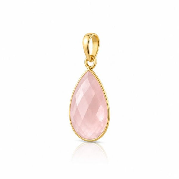 Geel goud vegulde hanger met facet geslepen edelsteen - goldplated zilver - 14 x 10 mm · Rozenkwarts · productfoto · steen:rozenkwarts