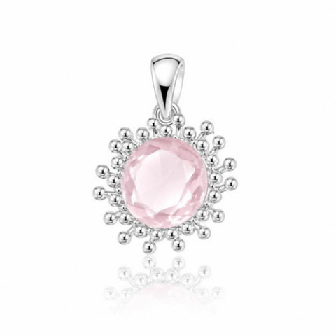 Zilveren hanger met rond gefacetteerd in bolletjeszetting edelsteen - 925 zilver - 25 x 17 mm · Rozenkwarts