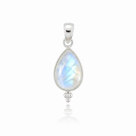 Zilveren hanger met druppelvormige edelsteen - 925 zilver - 12 x 8 mm · Regenboog Maansteen