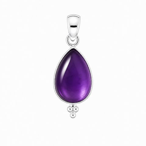 Zilveren hanger met druppelvormige edelsteen - 925 zilver - 12 x 8 mm · Amethist