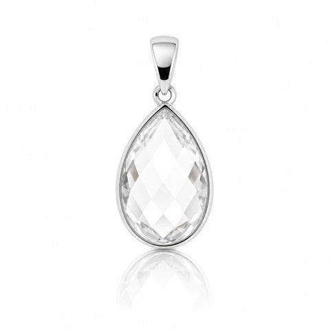 Zilveren hanger met druppelvormig facet geslepen edelsteen - 925 zilver - 26 x 12 mm · Bergkristal