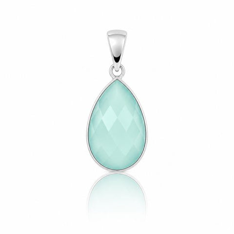 Zilveren hanger met druppelvormig facet geslepen edelsteen - 925 zilver - 26 x 12 mm · Chalcedoon