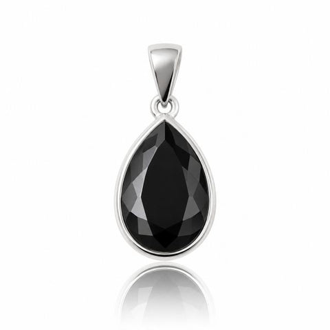 Zilveren hanger met druppelvormig facet geslepen edelsteen - 925 zilver - 26 x 12 mm · Onyx