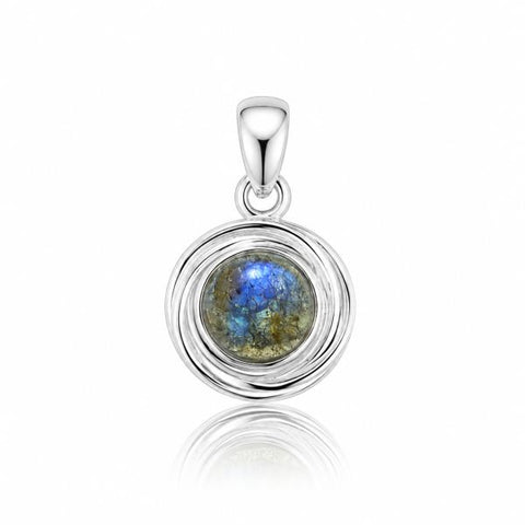 Zilveren hanger met ronde edelsteen met spiraalzetting - 925 zilver - 20 x 13 mm · Labradoriet