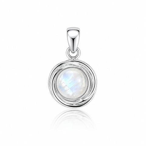 Zilveren hanger met ronde edelsteen met spiraalzetting - 925 zilver - 20 x 13 mm · Regenboog Maansteen