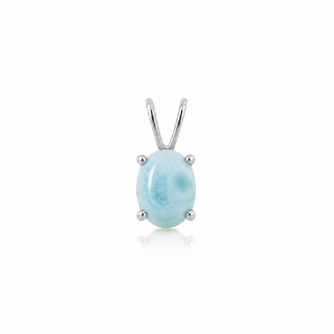 Zilveren hanger met ovaal geslepen in klauwzetting gezette edelsteen - 925 zilver - 14 x 6 mm · Larimar
