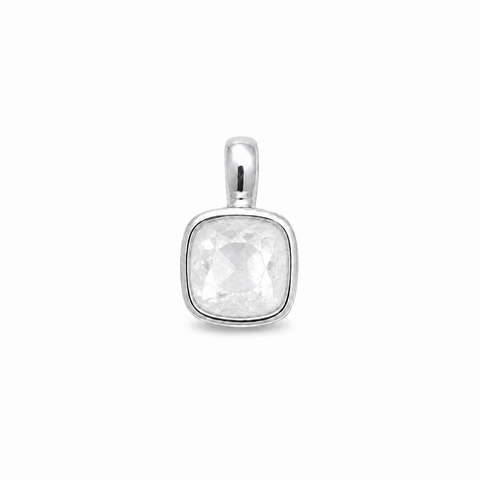 Zilveren hanger met afgerond vierkant in kap gezette edelsteen - 925 zilver - 7 mm · Bergkristal