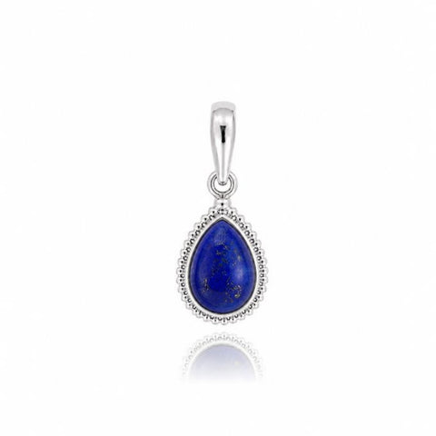 Zilveren hanger met druppelvormig in kraalrand gezette edelsteen - 925 zilver - 9 x 7 mm · Lapis Lazuli