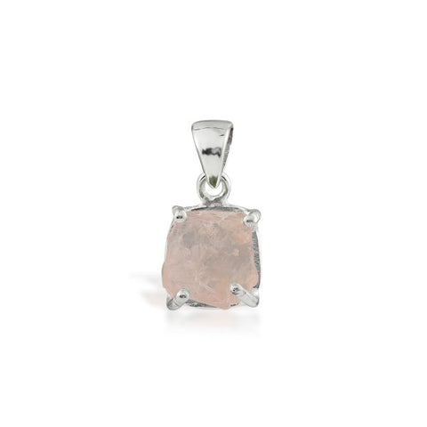 Zilveren hanger met ruwe in pootjes gezette edelsteen - 925 zilver - 12 x 10 mm · Rozenkwarts