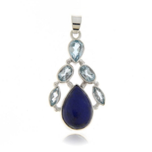 Zilveren hanger met Lapis Lazuli en Blauwe Topaas edelstenen