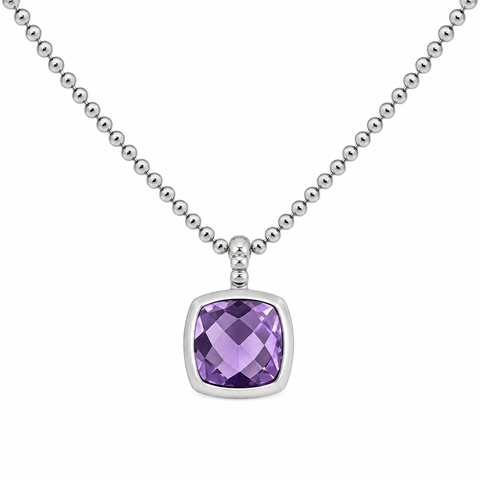 Zilveren collier met edelsteen, gefacetteerd - 925 zilver - 8 x 8 mm · Amethist