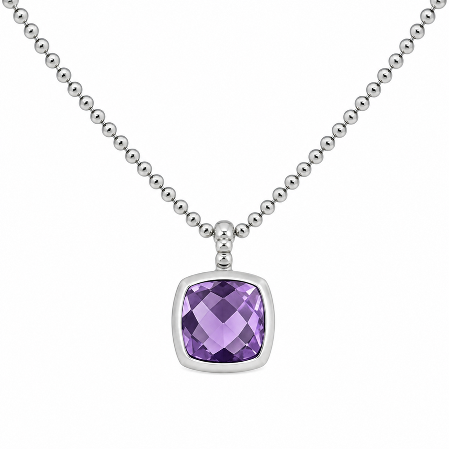 Zilveren collier met edelsteen, gefacetteerd - 925 zilver - 8 x 8 mm · Amethist · productfoto · steen:amethist