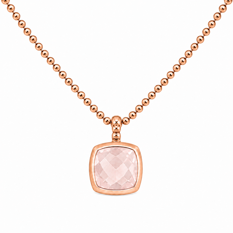 Zilveren collier met edelsteen, gefacetteerd - 925 zilver - 8 x 8 mm · Rozenkwarts