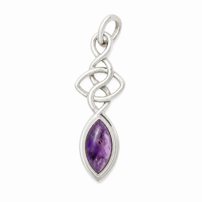 Zilveren hanger met marquise geslepen edelsteen, gefacetteerd - 925 zilver - 40 x 12 mm · Amethist · productfoto · steen:amethist