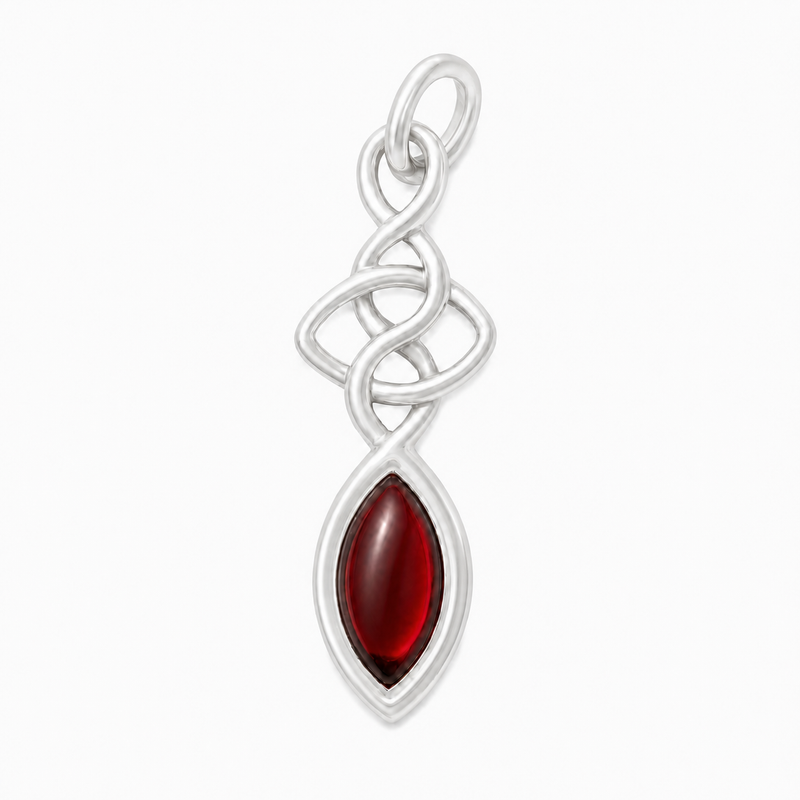 Zilveren hanger met marquise geslepen edelsteen, gefacetteerd - 925 zilver - 40 x 12 mm · Granaat · productfoto · steen:granaat