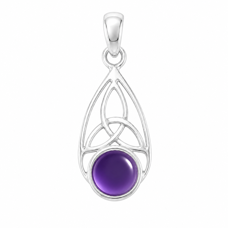 Zilveren hanger met rond glad geslepen edelsteen - 925 zilver - 8 mm · Amethist · productfoto · steen:amethist