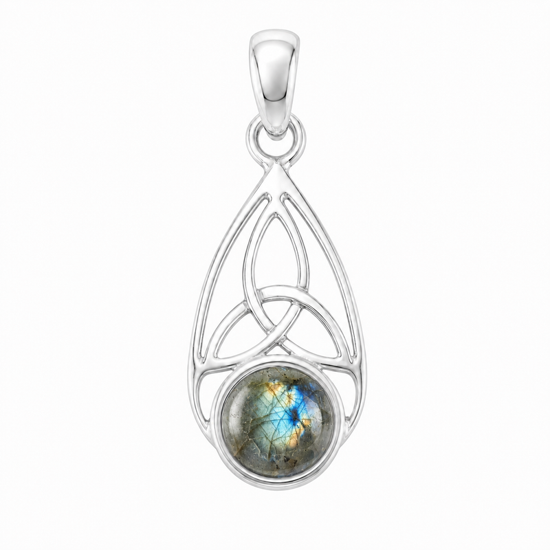 Zilveren hanger met rond glad geslepen edelsteen - 925 zilver - 8 mm · Labradoriet · productfoto · steen:labradoriet