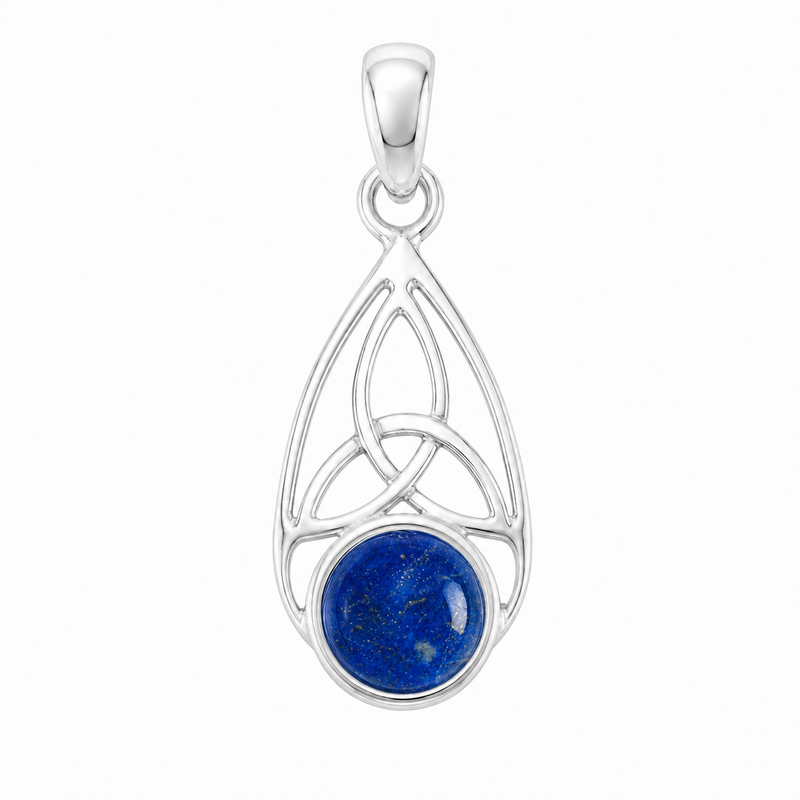 Zilveren hanger met rond glad geslepen edelsteen - 925 zilver - 8 mm · Lapis Lazuli · productfoto · steen:lapis-lazuli