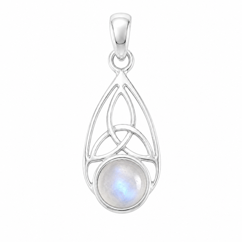 Zilveren hanger met rond glad geslepen edelsteen - 925 zilver - 8 mm · Regenboog Maansteen