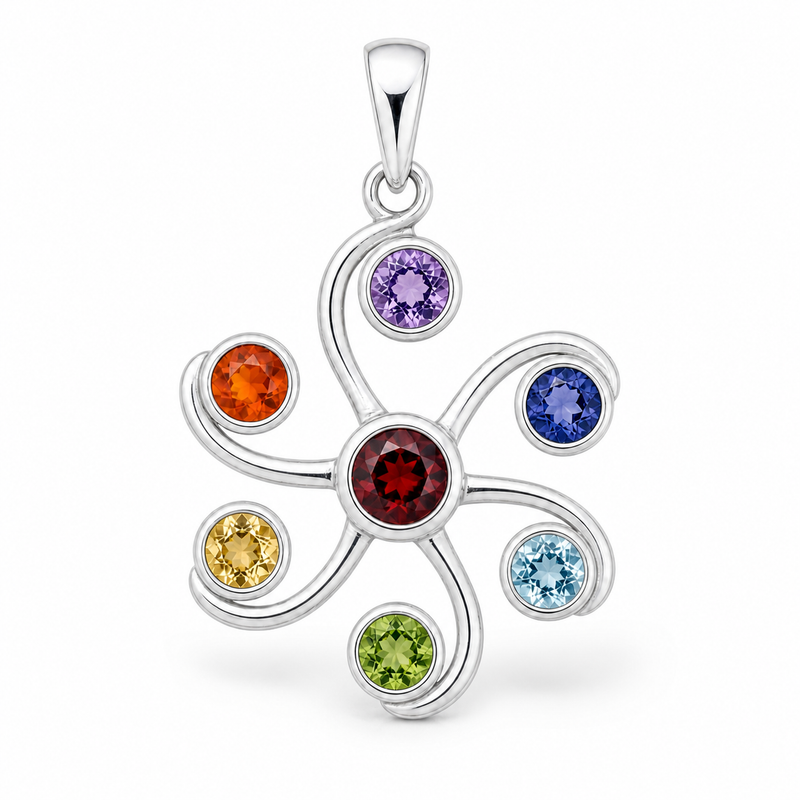 Zilverene hanger met meerdere edelsteen, gefacetteerd - 925 zilver - 35 x 23 mm · None · detail · steen:None